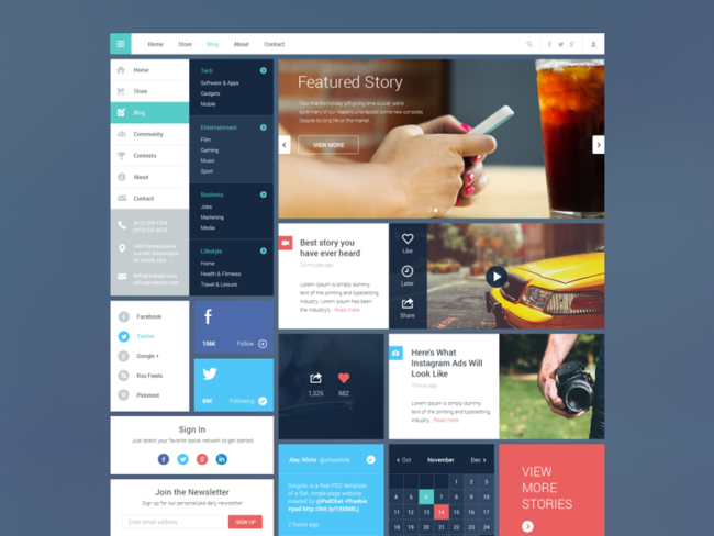 blog magazine dribbble freebie kits de ui