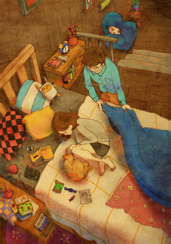 Tonos de la naturaleza en las ilustraciones de Puuung 07-puuung-ilustración-ilustradora-coreana-arquitectura-amor-enfoque-gaussiano