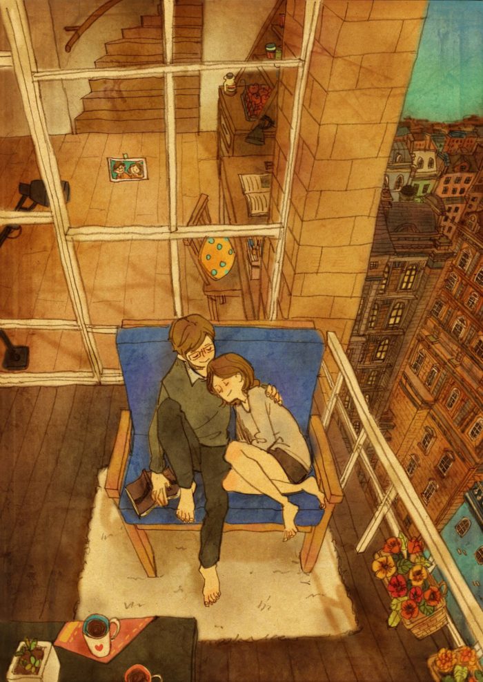 Amor meloso por Puuung 09-puuung-ilustración-ilustradora-coreana-arquitectura-amor-enfoque-gaussiano