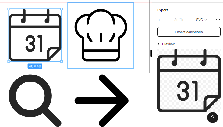 Los iconos e ilustraciones vectoriales tienen que ir en formato SVG en Figma.