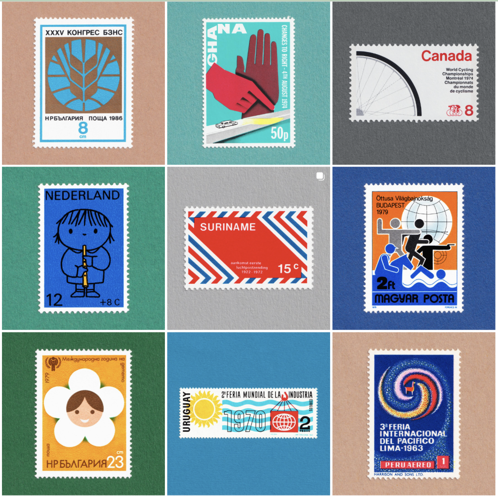 @filateliagrafica, colección de sellos diseñados de todas partes del mundo.