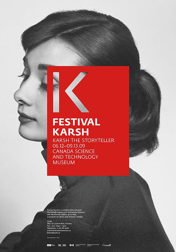Carteles del festival de Karsh de Charley Masseir. Diseños de color rojo pasión