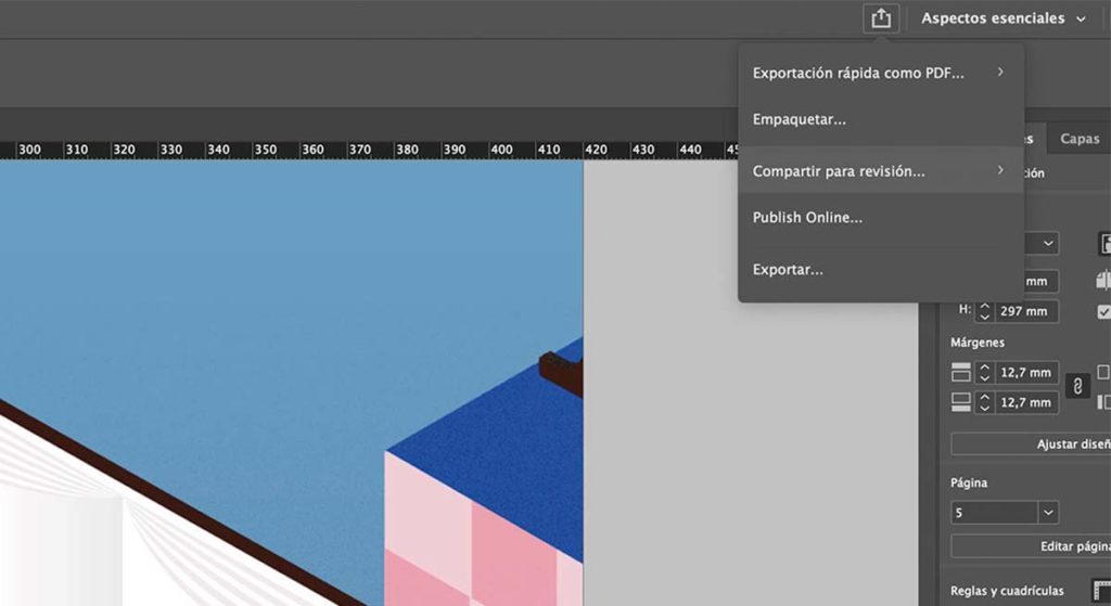 InDesign, herramienta compartir para revisión.