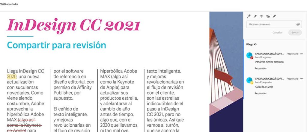 InDesign, herramienta compartir para revisión.