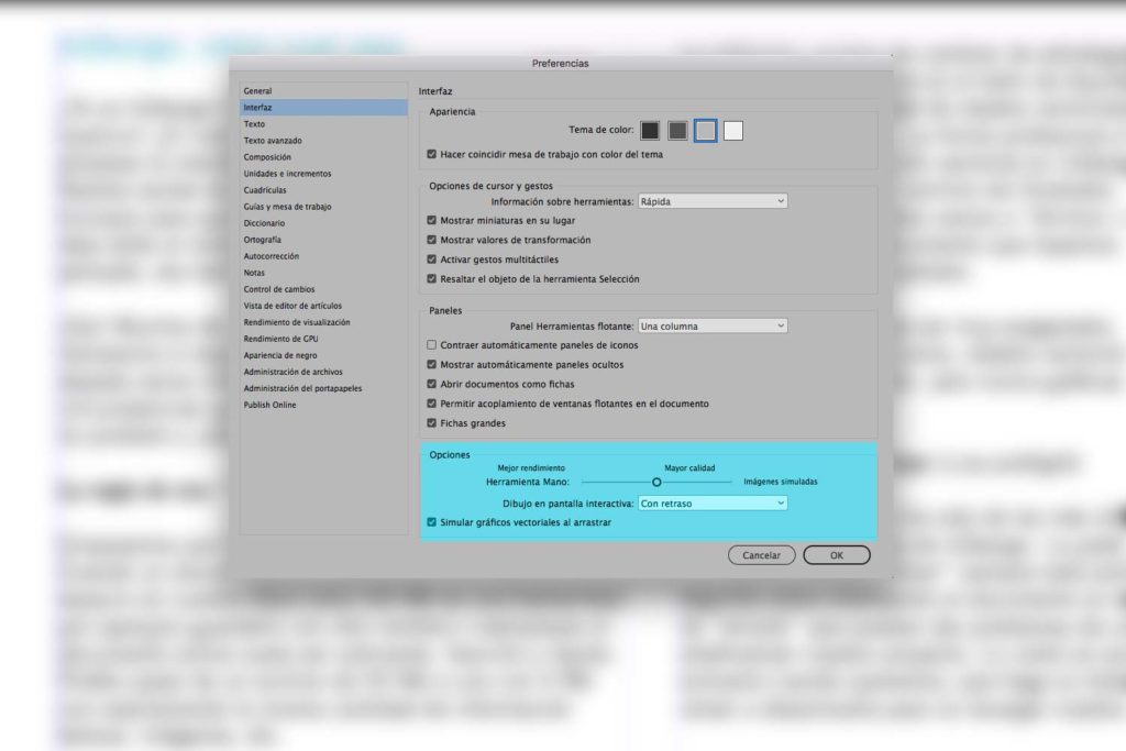 Herramienta mano configuración de preferencias