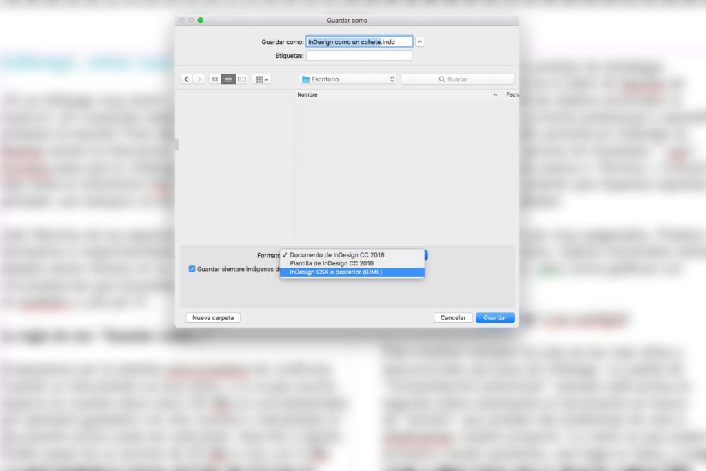 InDesign guardar como IDML