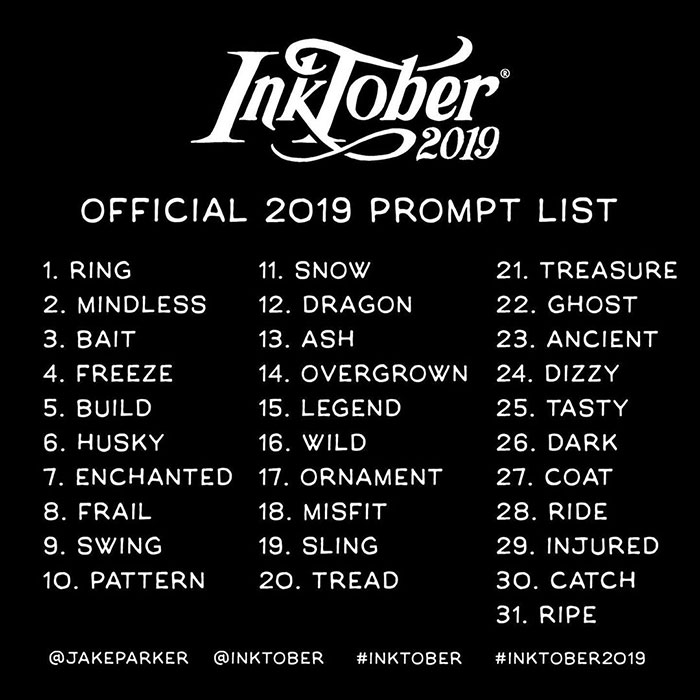 Inktober qué es reglas fechas lista palabras 2019