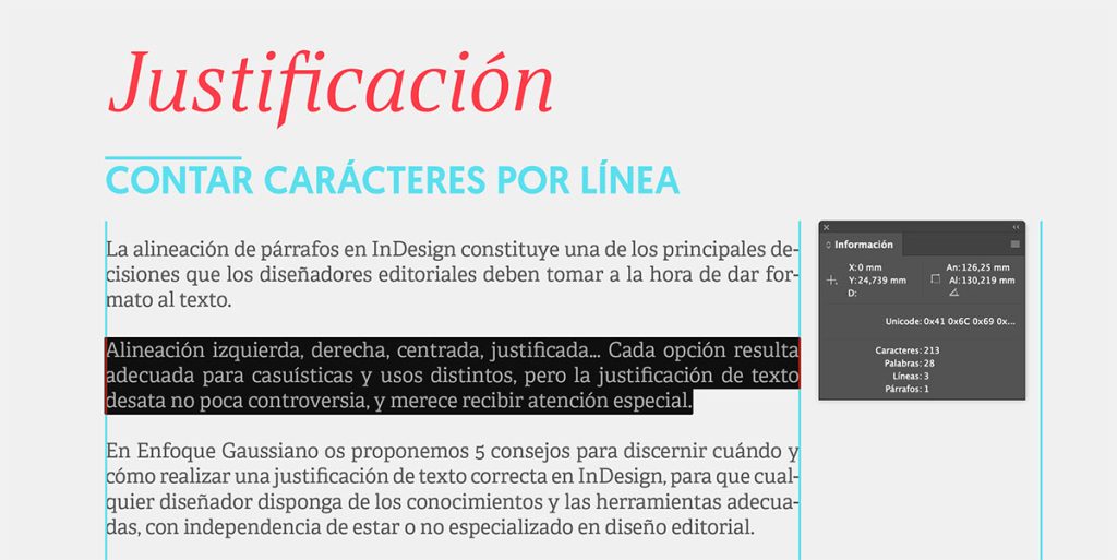 Justificación de textos contar caracteres.