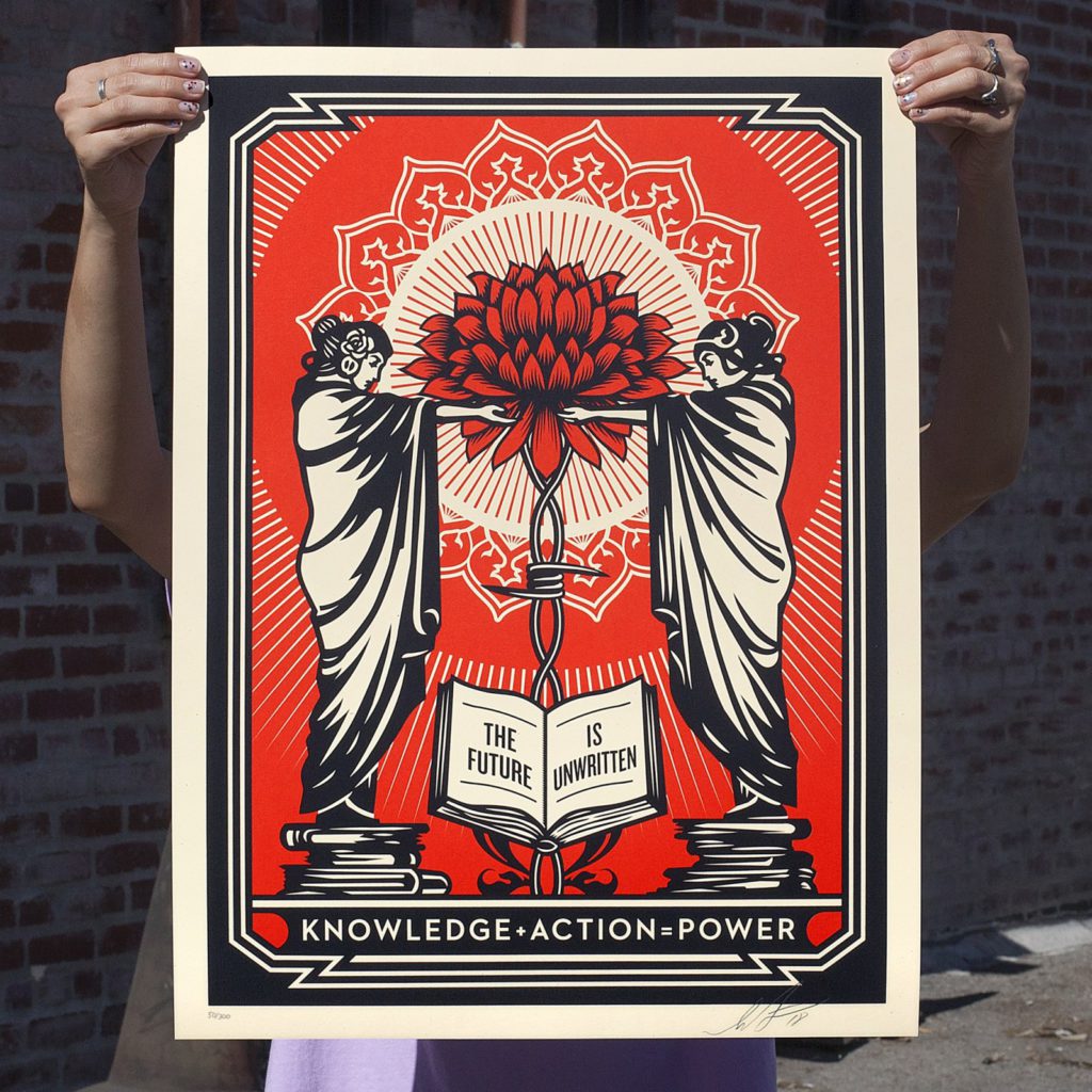 Cartel de Obey. Diseños de color rojo pasión