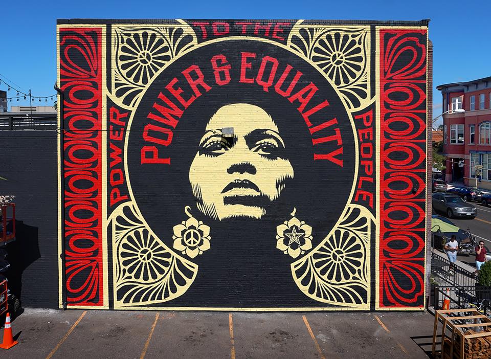Cartel de Obey. Diseños de color rojo pasión