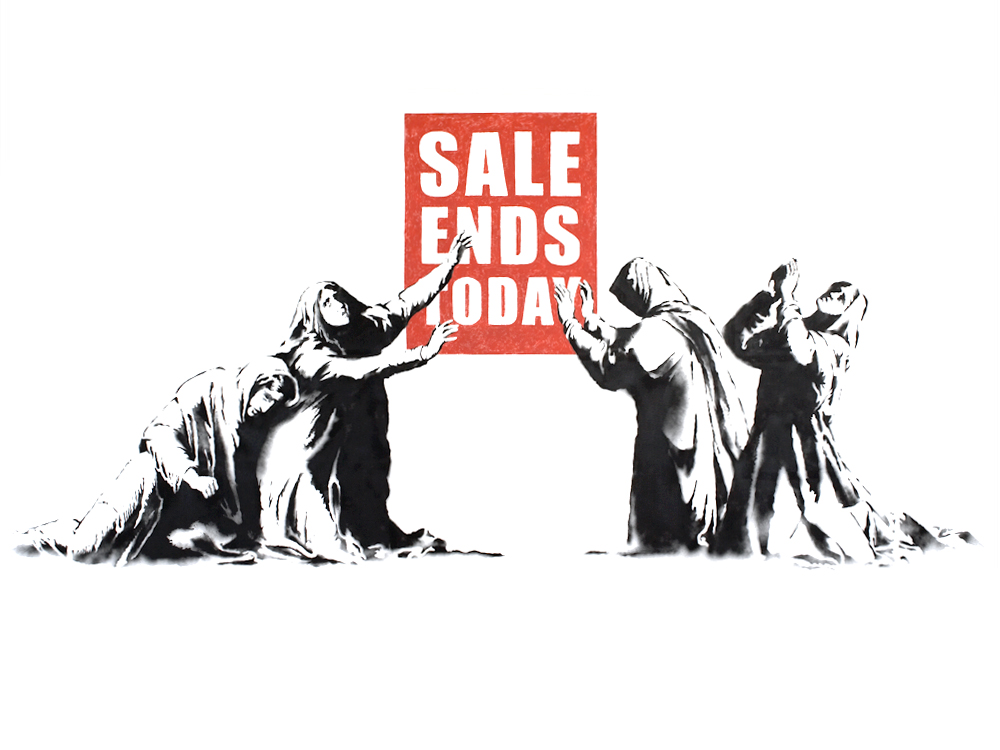 Cartel de Banksy. Diseños de color rojo pasión