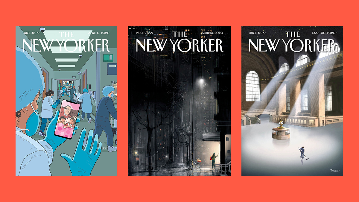 Portadas de The New Yorker de Chris Ware, Pascal Campion y Eric Drooker.