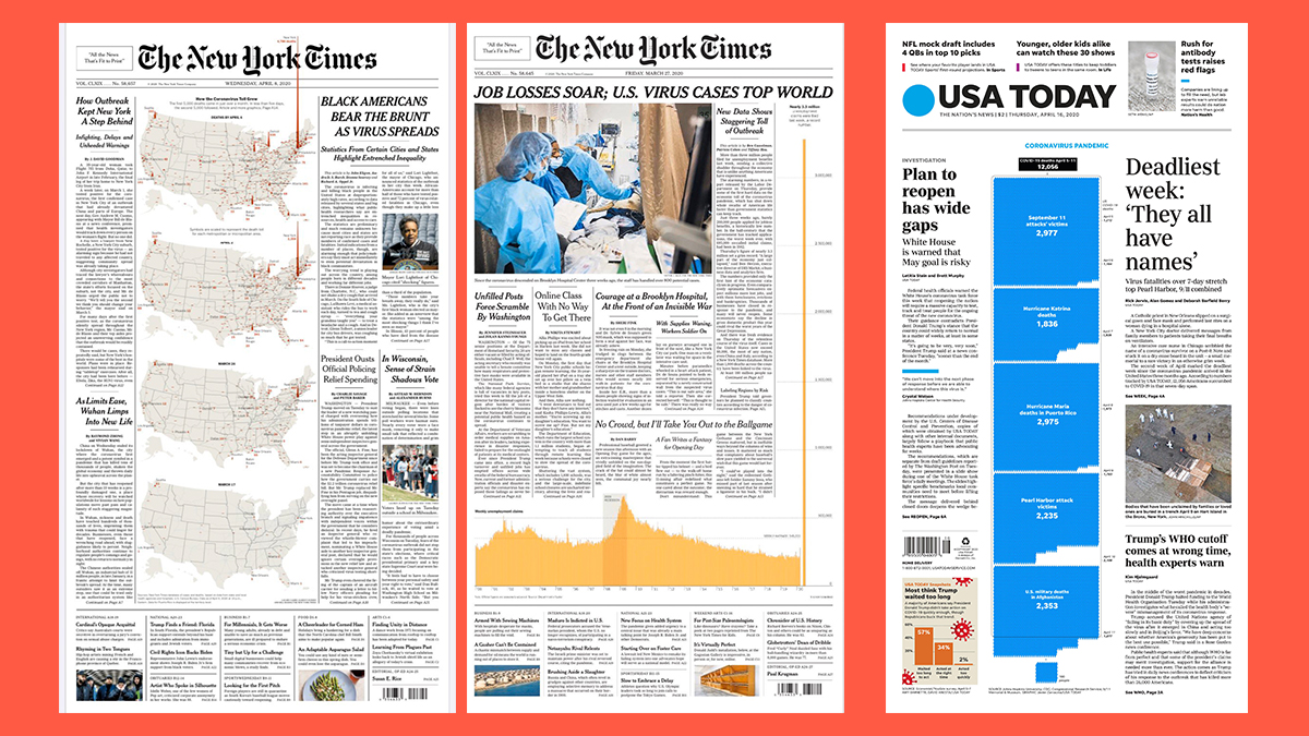Dos portadas de The New York Times y una de USA Today.