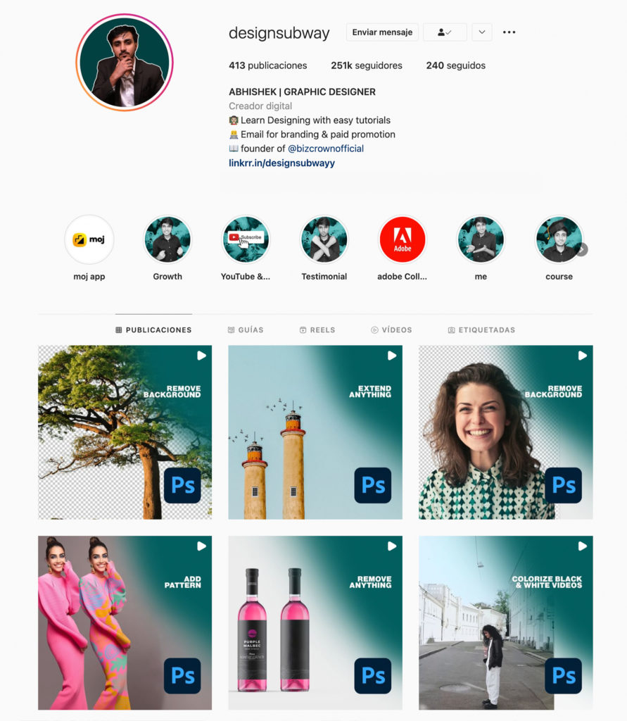Esta cuenta se caracteriza por centrarse en minitutoriales con los que aprenderemos fácilmente trucos de Photoshop.