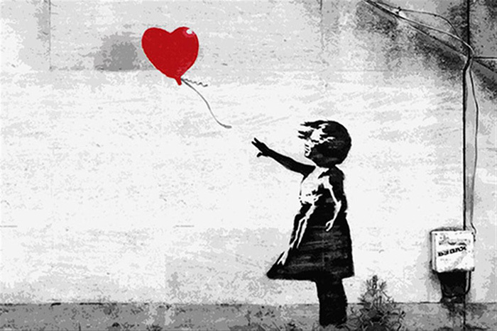 Cartel de Banksy. Diseños de color rojo pasión