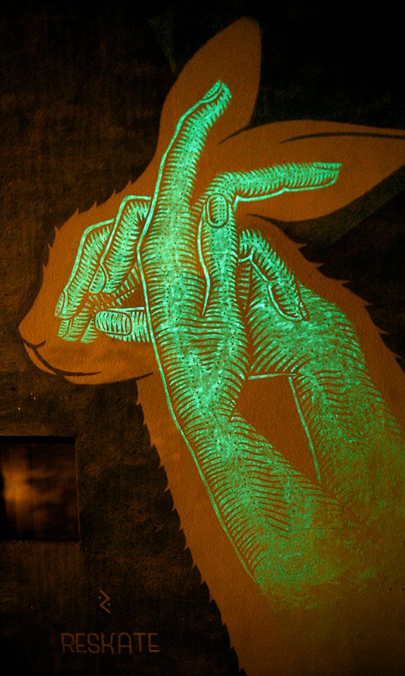 reskate mural pintura pared luz pintura conejo