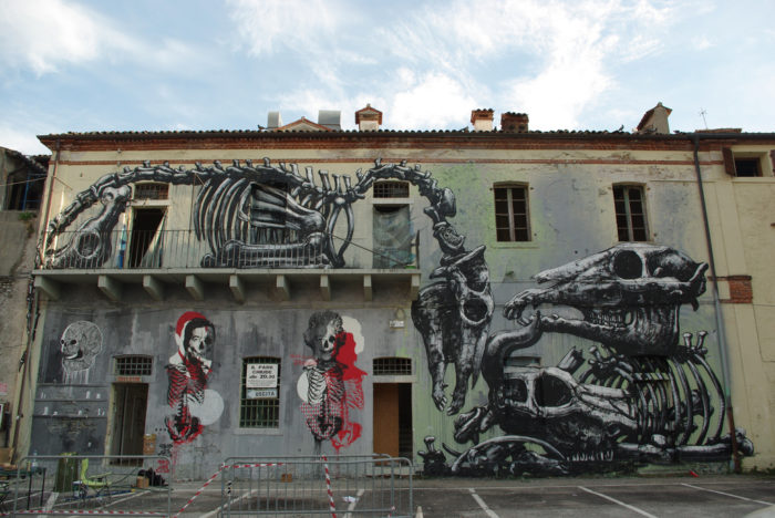 ROA street art graffiti animal bones