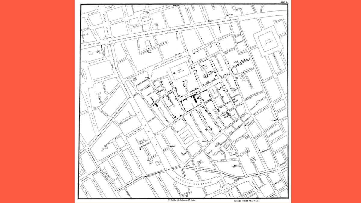 El famoso mapa del cólera de John Snow.