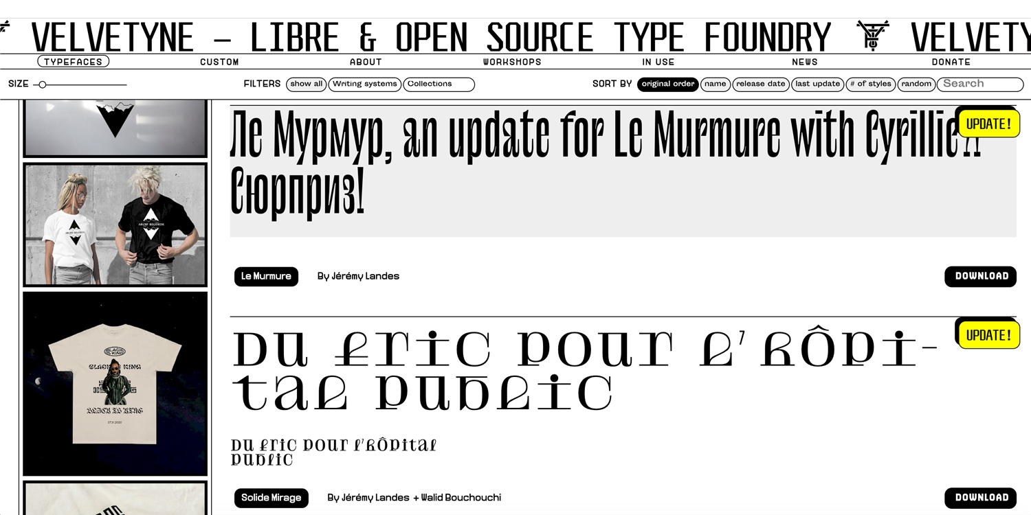 Velvetyne es una de las fundiciones que diseñan y distribuyen tipografías libres y de código abierto.